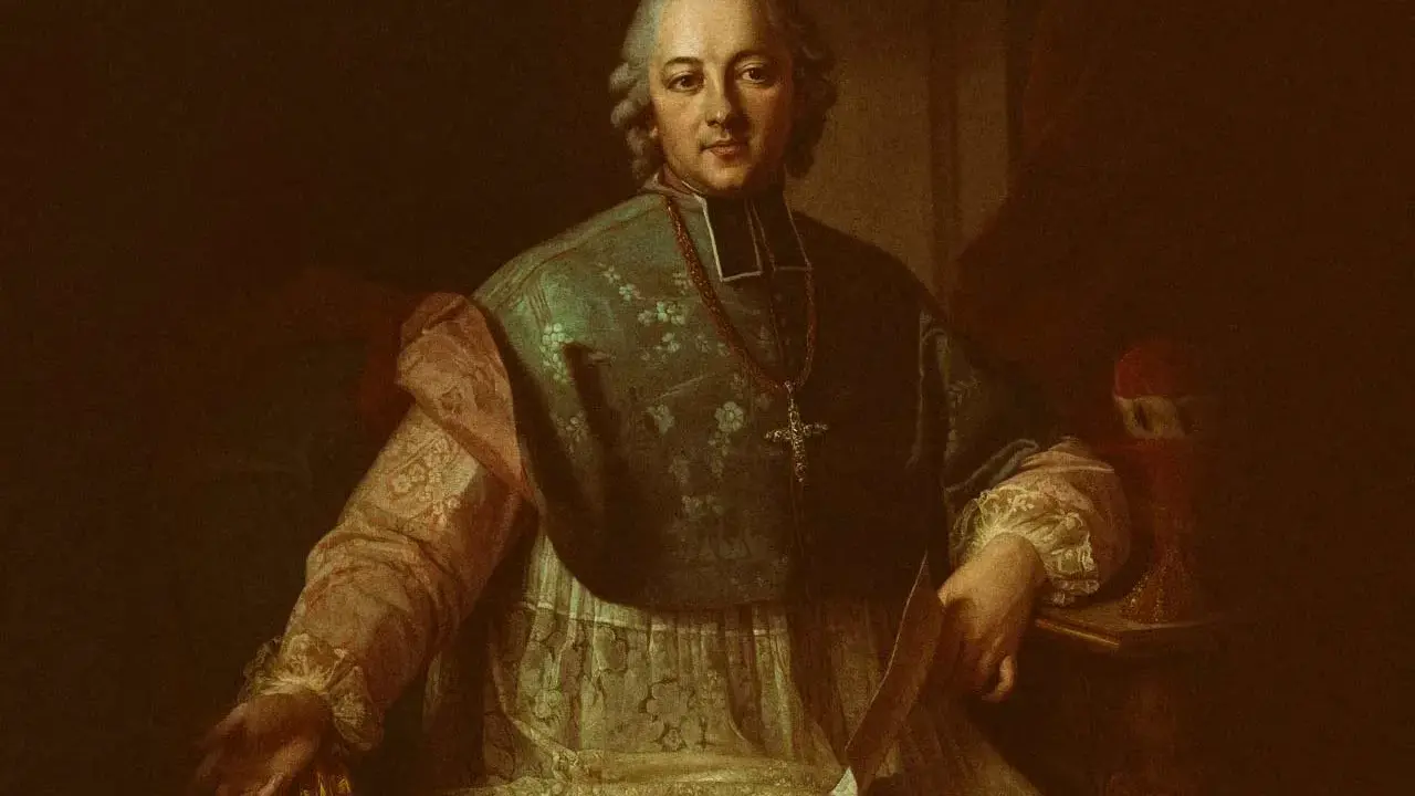 Portret Ignacego Krasickiego w stroju duchownym, z krzyżem na szyi.