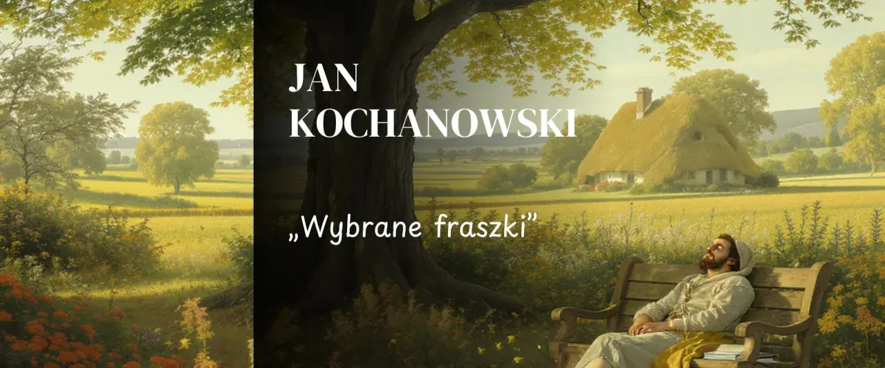 Obraz przedstawia malowniczy krajobraz z chatą krytą strzechą, drzewem i mężczyzną odpoczywającym na ławce.