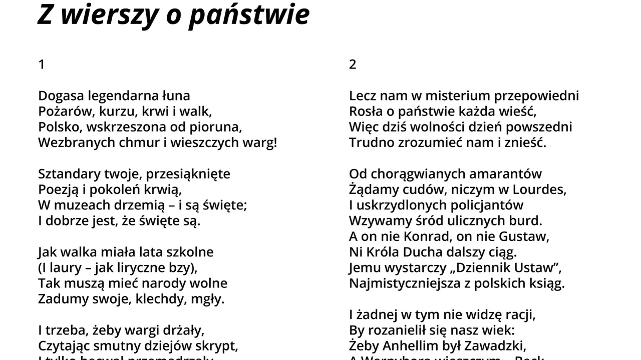 Julian Tuwim, "Z wierszy o państwie". Fragment wiersza, w którym pojawia się elegia o chłopcu polskim interpretacja.
