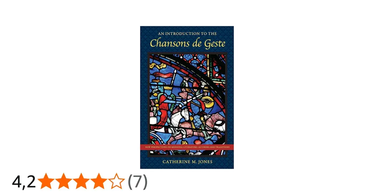 Okładka książki "Chansons de Geste" z witrażem przedstawiającym rycerzy.