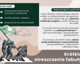 Ilustracja przedstawia grupę ludzi wspinających się na górę i wciągających flagę z gołębicą pokoju.