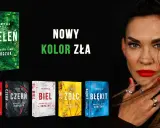 Nowy kolor zła: "Zieleń" obok innych okładek książek z serii "Kolory zła" i twarzy kobiety.