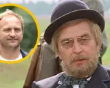 Portret mężczyzny w okularach i meloniku obok portretu młodszego mężczyzny w okręgu.
