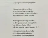 Fragment wiersza "Z głową na karabinie" z widocznym tekstem.