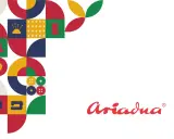 Geometryczny wzór z motywami krawieckimi: naparstek, szpulka, guziki, maszyna do szycia. Logo Ariadna.