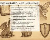 Smok, wróżka i lis ilustrują cechy baśni: magię, fantastyczne postacie i walkę dobra ze złem.