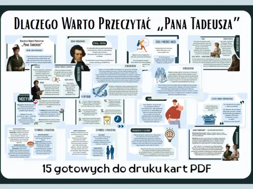 Ilustracja przedstawia kolaż z cytatami, postaciami i symbolami z "Pana Tadeusza".