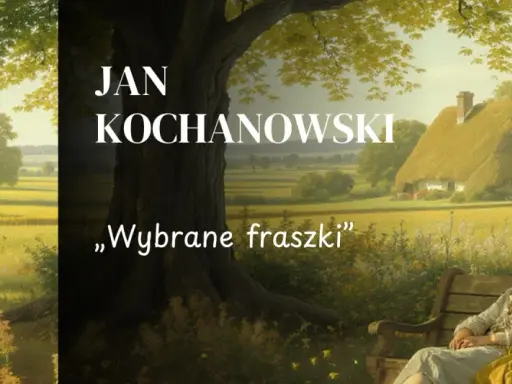 Obraz przedstawia malowniczy krajobraz z chatą krytą strzechą, drzewem i mężczyzną odpoczywającym na ławce.