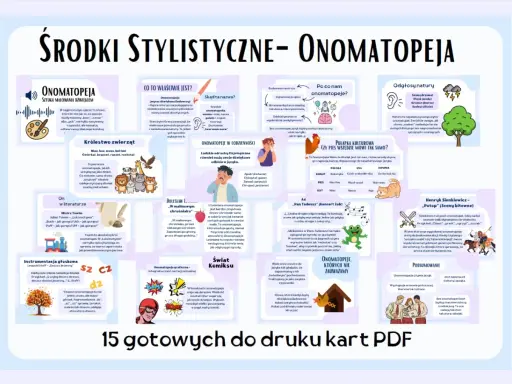 Onomatopeje to słowa naśladujące dźwięki, jak "miau" czy "bum". Wzbogacają język, tworząc obrazy dźwiękowe.