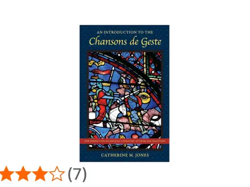Okładka książki "Chansons de Geste" z witrażem przedstawiającym rycerzy.