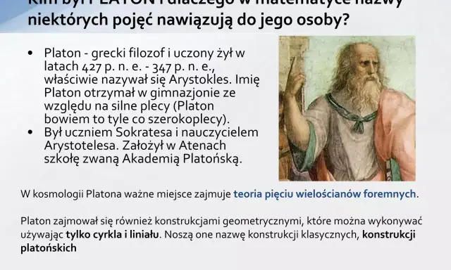 Portret Platona, greckiego filozofa, którego imię noszą konstrukcje platońskie.