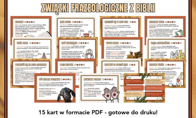 Związki frazeologiczne z biblii: "Arka Noego" to ratunek, "Wieża Babel" to chaos, a "zakazany owoc" to pokusa.