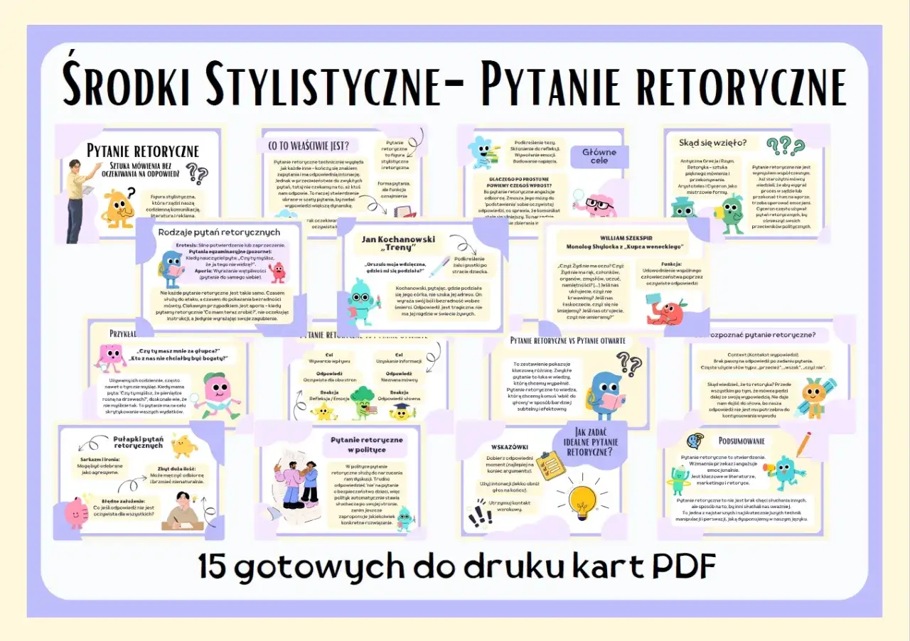Pytanie retoryczne to figura stylistyczna, która nie wymaga odpowiedzi, a służy do wzmocnienia przekazu lub wywołania emocji.